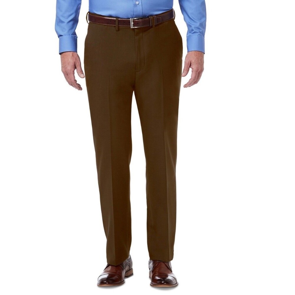 $70 NEW HAGGAR Mens 36x29 Mocha Brown Classic Fit Soft Dress Pants/Slacks